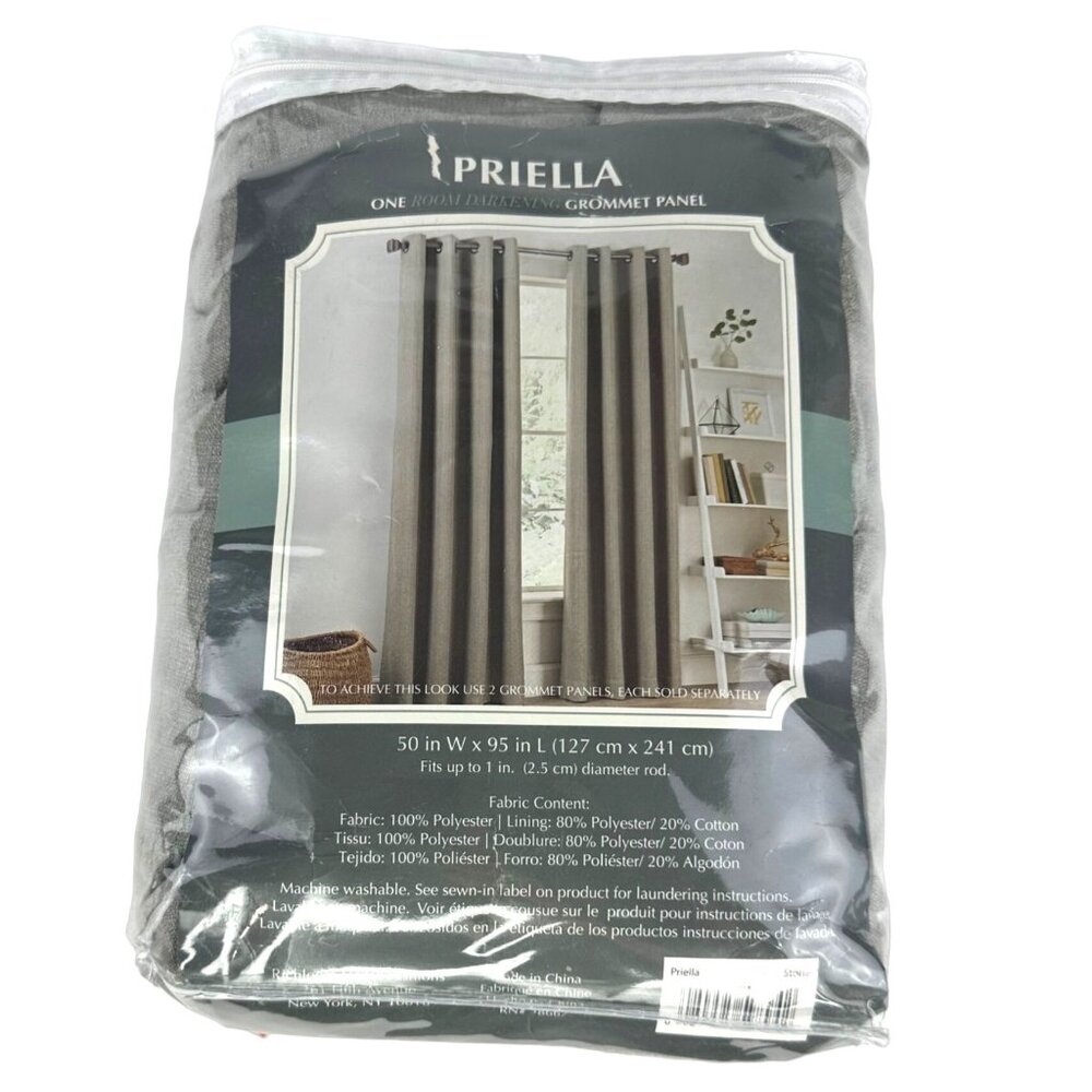 Priella 50-in x 95-in Room Darkening Grommet Top Window Curtain Panel in Grey